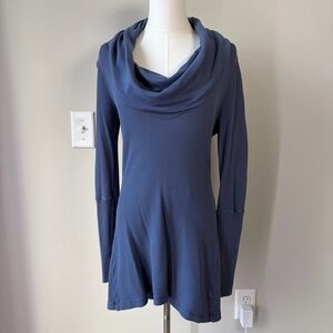 Splendid Blue Thermal Waffle Weave Cowl Neck Supima Top